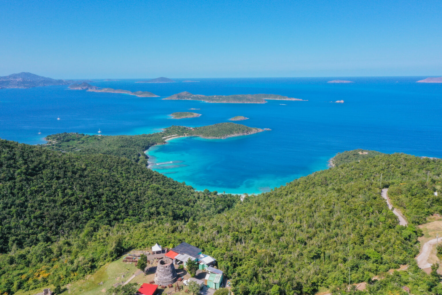 Aerial view of turquoise bays on St. John