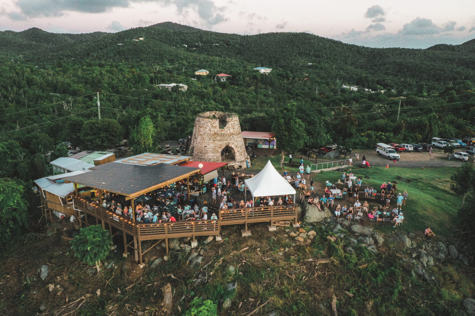 The Windmill Bar deck and event tent full of guests