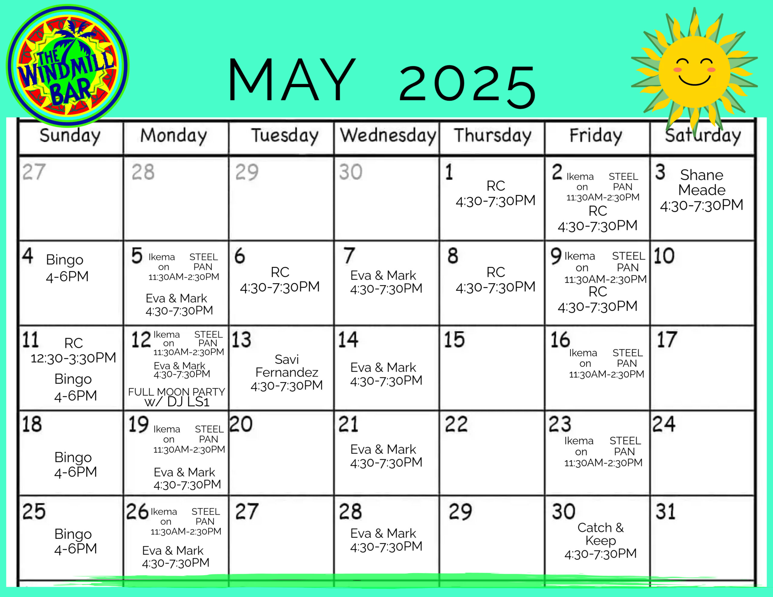 May Live Music 2025 Windmll Bar