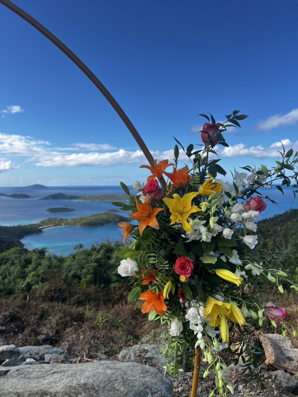 Wedding arch flowers overlooking the turquoise bays of St. John